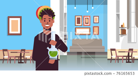 african american guy smoking cannabis marijuana with bong drug consumption concept modern coffeeshop interior portrait horizontal 76165653