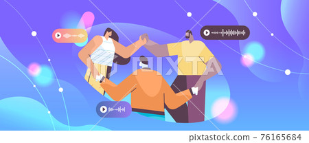 businesspeople communicating by voice messages audio chat application social media online communication businesspeople communicating by voice messages audio chat application social media online communication 76165684