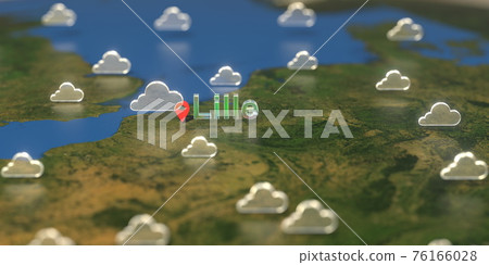 Lille city and cloudy weather icon on the map, weather forecast related 3D rendering Lille city and cloudy weather icon on the map, weather forecast related 3D rendering 76166028