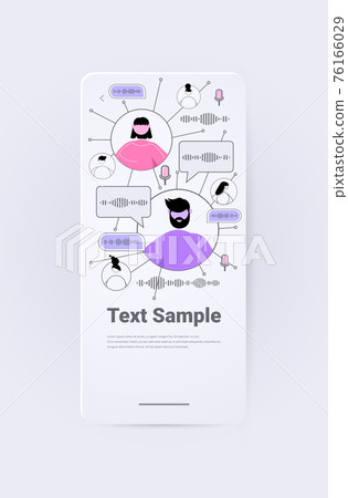 people communicating by voice messages in mobile app audio chat application social media online communication 76166029