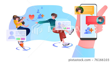 couple in love using dating app man woman chatting during virtual meeting social relationships communication concept 76166103