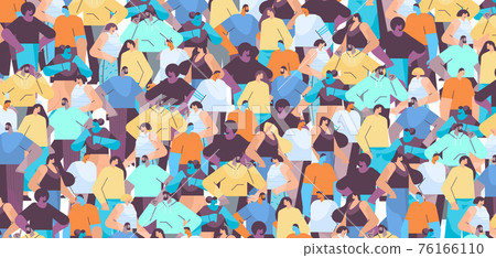 people crowd men women standing together cartoon characters portraits seamless pattern 76166110
