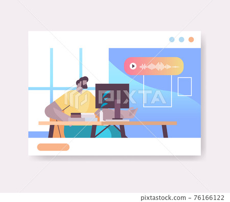 businessman communicate by voice messages audio chat application social media online communication 76166122