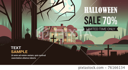 house decorated for halloween holiday celebration discount sale special offer concept horizontal house decorated for halloween holiday celebration discount sale special offer concept horizontal 76166134