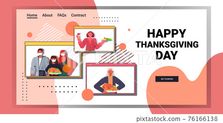 happy thanksgiving day multi generation family in web browser windows discussing during video call self isolation happy thanksgiving day multi generation family in web browser windows discussing during video call self isolation 76166138