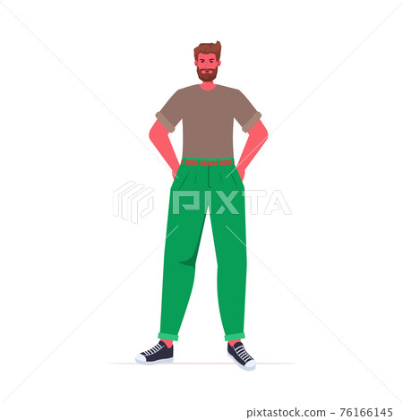 young man in casual trendy clothes male cartoon character standing pose young man in casual trendy clothes male cartoon character standing pose 76166145
