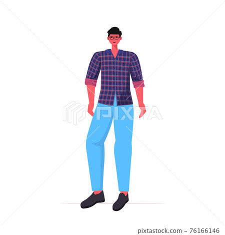 young man in casual trendy clothes male cartoon character standing pose young man in casual trendy clothes male cartoon character standing pose 76166146