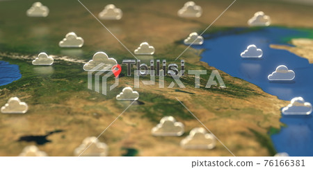 Tbilisi city and cloudy weather icon on the map, weather forecast related 3D rendering Tbilisi city and cloudy weather icon on the map, weather forecast related 3D rendering 76166381