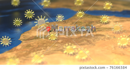 Marrakesh city and sunny weather icon on the map, weather forecast related 3D rendering Marrakesh city and sunny weather icon on the map, weather forecast related 3D rendering 76166384