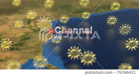Chennai city and sunny weather icon on the map, weather forecast related 3D rendering 76166421