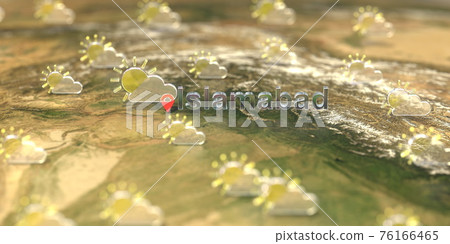 Islamabad city and partly cloudy weather icon on the map, weather forecast related 3D rendering 76166465