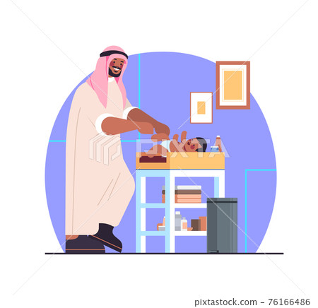 arab father changing diaper to his little son fatherhood parenting concept dad spending time with his baby at home arab father changing diaper to his little son fatherhood parenting concept dad spending time with his baby at home 76166486