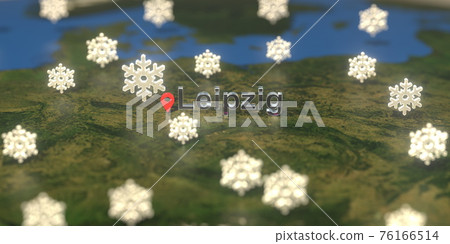 Leipzig city and snowy weather icon on the map, weather forecast related 3D rendering 76166514