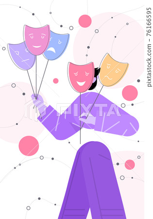 man covering face emotions behind masks fake feeling depression mental disorder psychotherapy concept 76166595