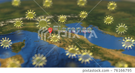 Sunny weather icons near Florence city on the map, weather forecast related 3D rendering Sunny weather icons near Florence city on the map, weather forecast related 3D rendering 76166795