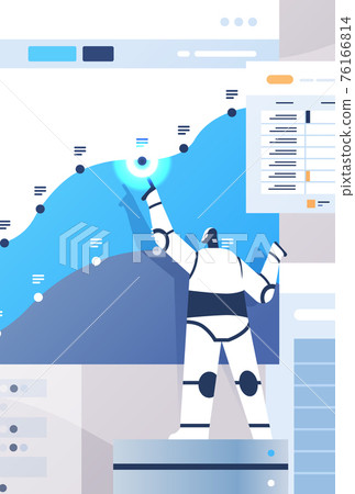 modern robot analyzing statistics graph financial data analyzing artificial intelligence technology concept 76166814