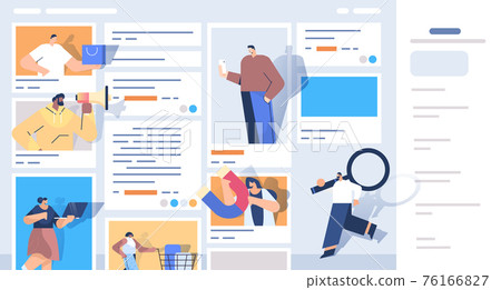 mix race people in web browser windows using computer applications digital marketing concept 76166827