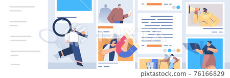 mix race people in web browser windows using computer applications digital marketing concept 76166829