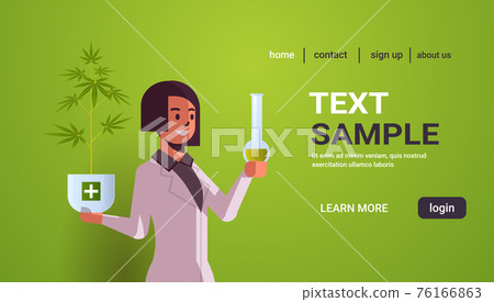 female scientist researcher testing cbd hemp oil extracted from a marijuana plant healthcare pharmacy from medical cannabis pharmaceutical industry concept horizontal portrait copy space 76166863