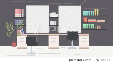 modern hair salon with chairs mirrors and furniture beauty salon interior horizontal 76166865