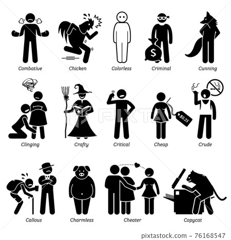 Negative Personalities Character Traits. Stick Figures Man Icons. Starting with the Alphabet C. Negative Personalities Character Traits. Stick Figures Man Icons. Starting with the Alphabet C. 76168547