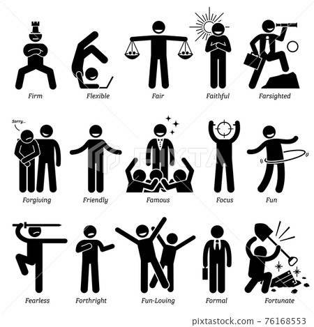 Positive Personalities Character Traits. Stick Figures Man Icons. Starting with the Alphabet F.  76168553