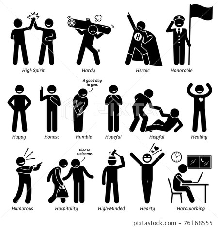 Positive Personalities Character Traits. Stick Figures Man Icons. Starting with the Alphabet H.  76168555