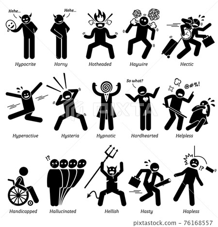 Negative Personalities Character Traits. Stick Figures Man Icons. Starting with the Alphabet H. Negative Personalities Character Traits. Stick Figures Man Icons. Starting with the Alphabet H. 76168557
