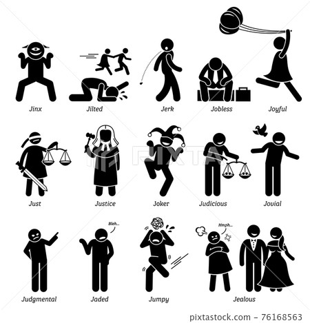 Positive Negative Neutral Personalities Character Traits. Stick Figures Man Icons.  76168563