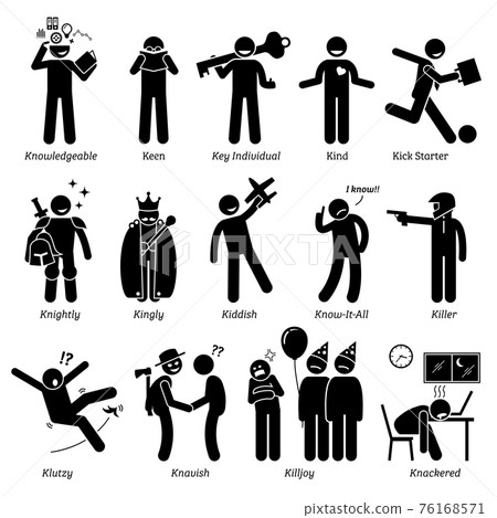 Positive Negative Neutral Personalities Character Traits. Stick Figures Man Icons. Starting with the Alphabet K. Positive Negative Neutral Personalities Character Traits. Stick Figures Man Icons. Starting with the Alphabet K. 76168571