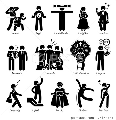 Positive Personalities Character Traits. Stick Figures Man Icons. Starting with the Alphabet L.  76168573