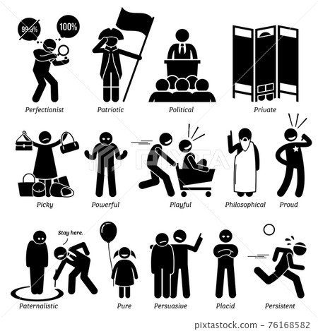 Neutral Personalities Character Traits. Stick Figures Man Icons. Starting with the Alphabet P.  76168582