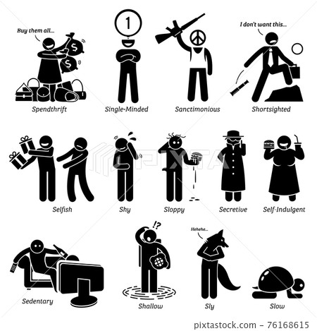 Negative Personalities Character Traits. Stick Figures Man Icons. Starting with the Alphabet S. Negative Personalities Character Traits. Stick Figures Man Icons. Starting with the Alphabet S. 76168615