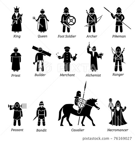 Ancient medieval characters classes and warriors icon set. Ancient medieval characters classes and warriors icon set. 76169027