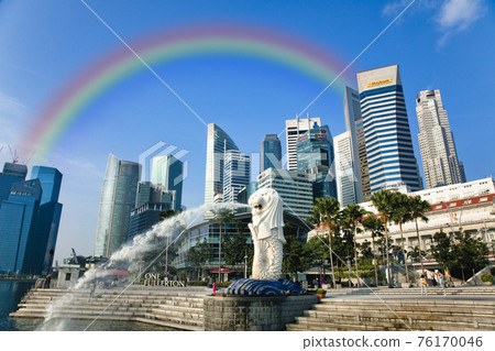 Rainbow over downtown Singapore 76170046