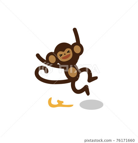 Illustration of a monkey slipping on a banana peel Illustration of a monkey slipping on a banana peel 76171660