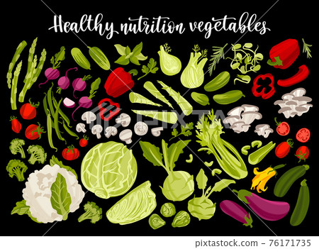Diet food concept. Low carbs vegetables. Cabbage, tomatoes, peppers, sprouts and shoots, mushrooms and other. Diet food concept. Low carbs vegetables. Cabbage, tomatoes, peppers, sprouts and shoots, mushrooms and other. 76171735