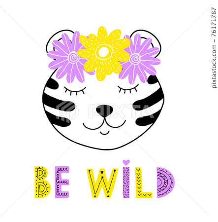 panda with floral wreath 76171787