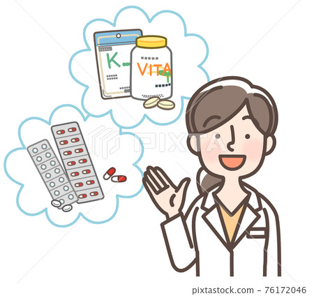 A woman in a white coat explaining supplements 76172046