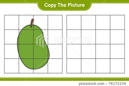 Copy the picture, copy the picture of Jackfruit using grid lines. Educational children game, printable worksheet, vector illustration 76172234