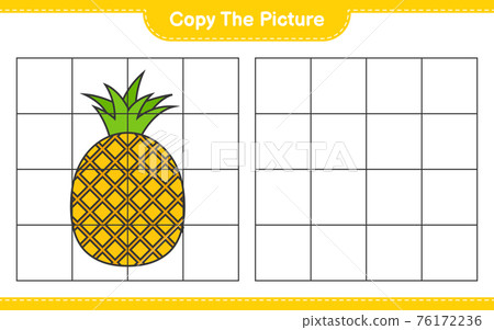 Copy the picture, copy the picture of Pineapple using grid lines. Educational children game, printable worksheet, vector illustration 76172236