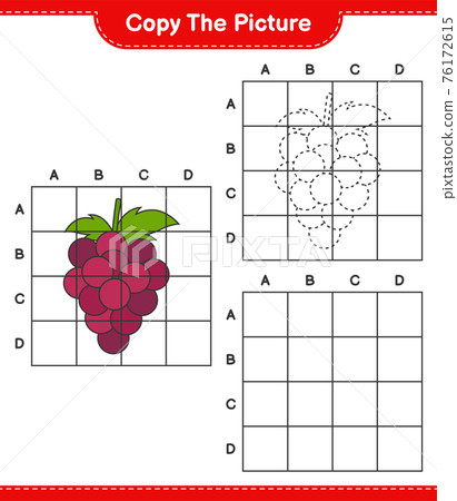 Copy the picture, copy the picture of Grape using grid lines. Educational children game, printable worksheet, vector illustration 76172615