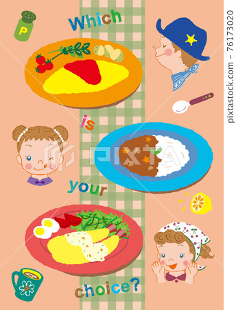 三個孩子看到煎蛋捲、咖哩飯和炸蝦很高興 76173020