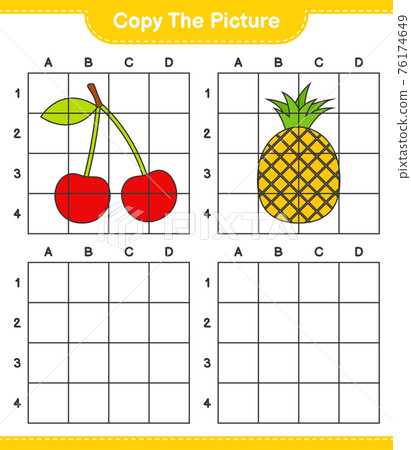 Copy the picture, copy the picture of Fruits using grid lines. Educational children game, printable worksheet, vector illustration Copy the picture, copy the picture of Fruits using grid lines. Educational children game, printable worksheet, vector illustration 76174649