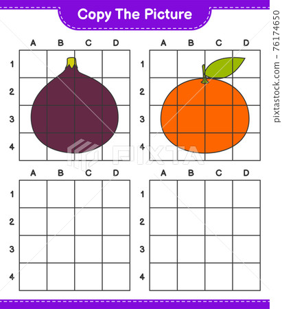 Copy the picture, copy the picture of Fruits using grid lines. Educational children game, printable worksheet, vector illustration Copy the picture, copy the picture of Fruits using grid lines. Educational children game, printable worksheet, vector illustration 76174650