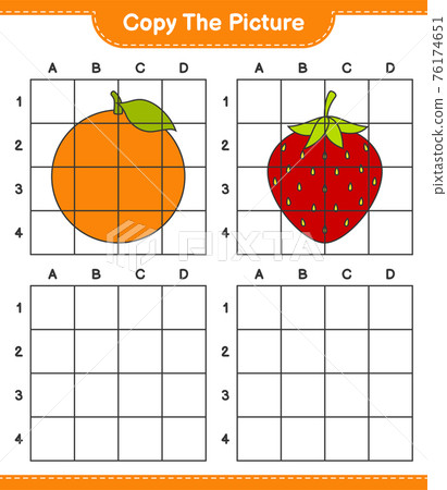 Copy the picture, copy the picture of Fruits using grid lines. Educational children game, printable worksheet, vector illustration 76174651