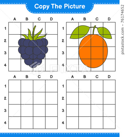 Copy the picture, copy the picture of Fruits using grid lines. Educational children game, printable worksheet, vector illustration Copy the picture, copy the picture of Fruits using grid lines. Educational children game, printable worksheet, vector illustration 76174652