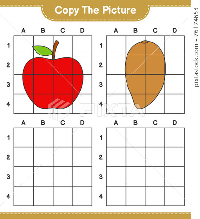Copy the picture, copy the picture of Fruits using grid lines. Educational children game, printable worksheet, vector illustration Copy the picture, copy the picture of Fruits using grid lines. Educational children game, printable worksheet, vector illustration 76174653