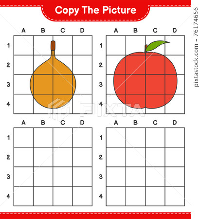 Copy the picture, copy the picture of Fruits using grid lines. Educational children game, printable worksheet, vector illustration Copy the picture, copy the picture of Fruits using grid lines. Educational children game, printable worksheet, vector illustration 76174656