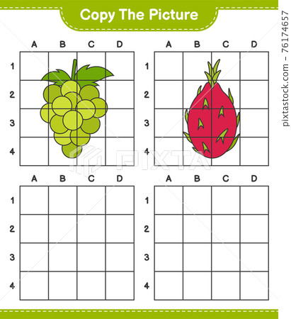 Copy the picture, copy the picture of Fruits using grid lines. Educational children game, printable worksheet, vector illustration 76174657